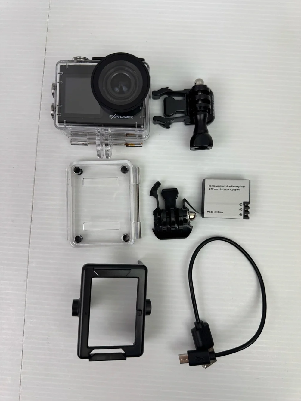 Exprotrek 4K Action Camera Bundle 2x Batteries Waterproof Case, Frame Mount ,